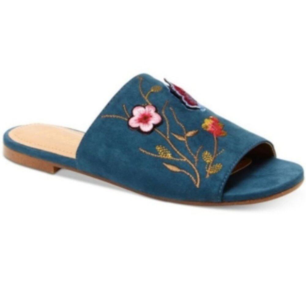 New Nanette Lepore Valentina Teal Embroidered Mules Size 6
